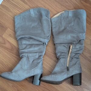 Gray Suede Knee-High Boots